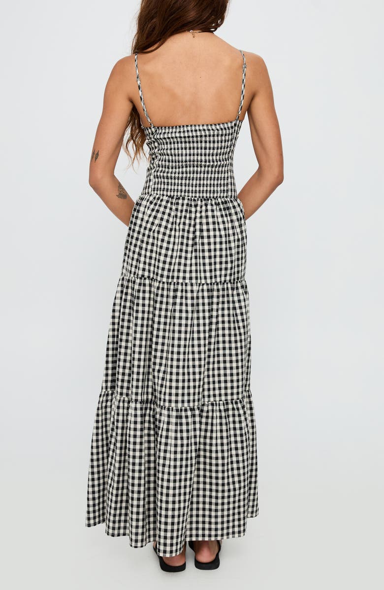 Princess Polly Avaleine Tiered Cotton Gingham Maxi Dress, Alternate, color, Black / White Check