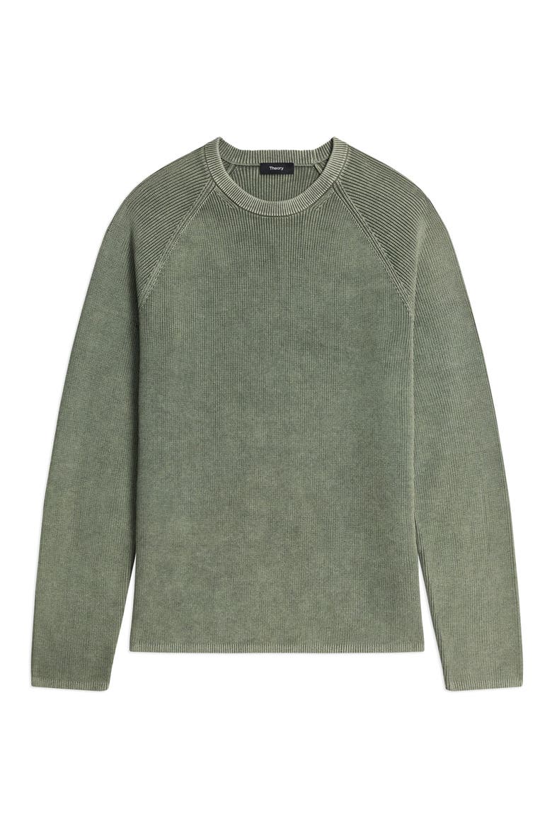 Washed Crewneck in Cotton Sweater, Alternate, color, WASHED LIGHT IVY