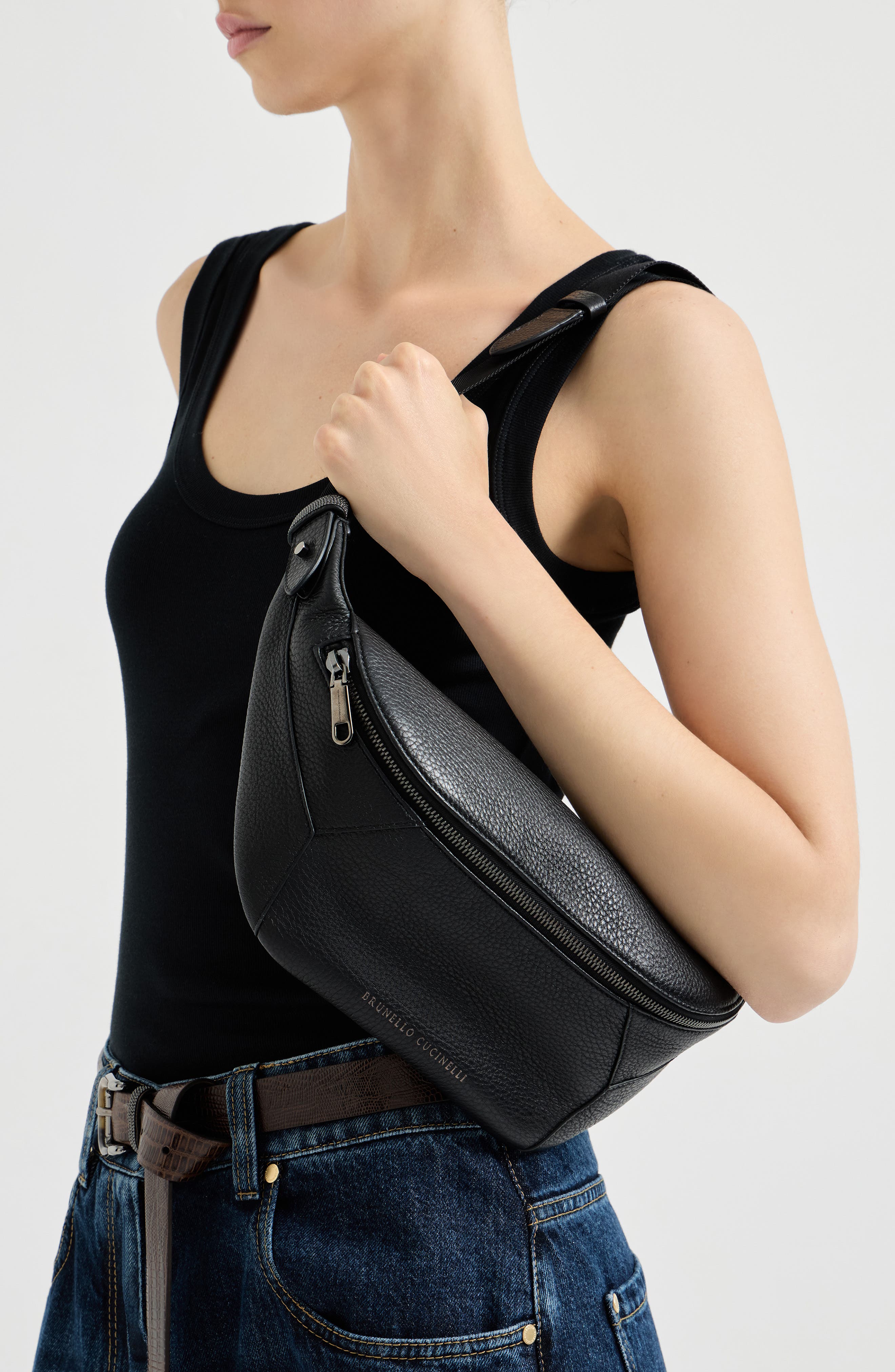 Brunello Cucinelli BC Duo belt bag, Alternate, color, Black