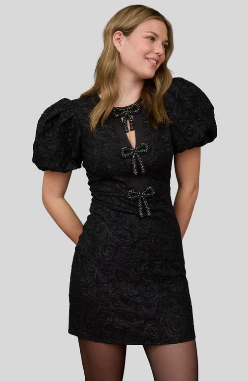Blu Pepper Floral Jacquard Puff Sleeve Minidress In Black