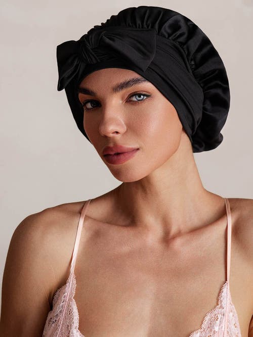 Silksilky Pure Silk Bowknot Tie Bonnet In Black
