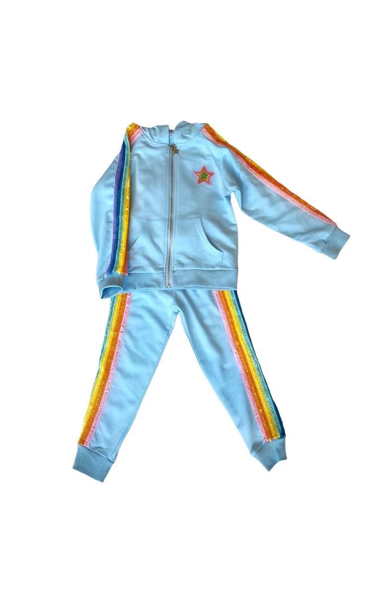 Lola + The Boys Baby Blue Rainbow Sequin Joggers Set, Alternate, color, 
