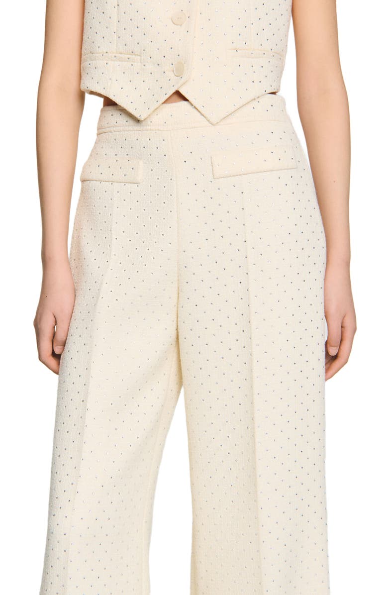 SANDRO Tweed rhinestone-covered trousers, Alternate, color, 