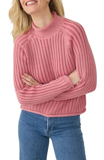 Faherty Sunwashed Organic Cotton Rollneck Sweater In Pink