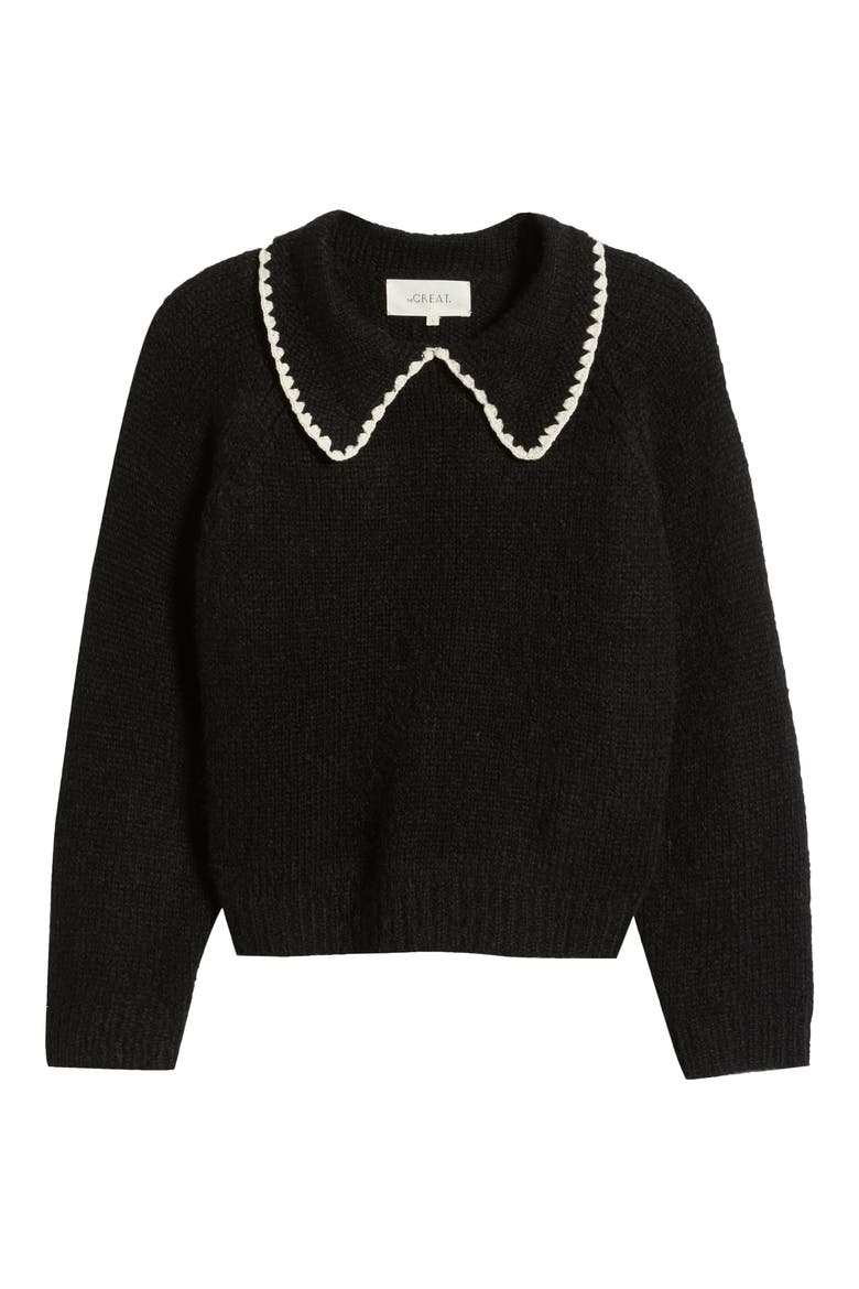Blanket Stitch Alpaca Blend Sweater, Alternate, color, BLACK W/ SOFT WHITE