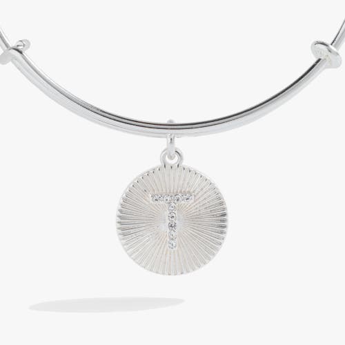 Alex And Ani Pave Starburst Texture Initial Bangle Bracelet In Silver - T