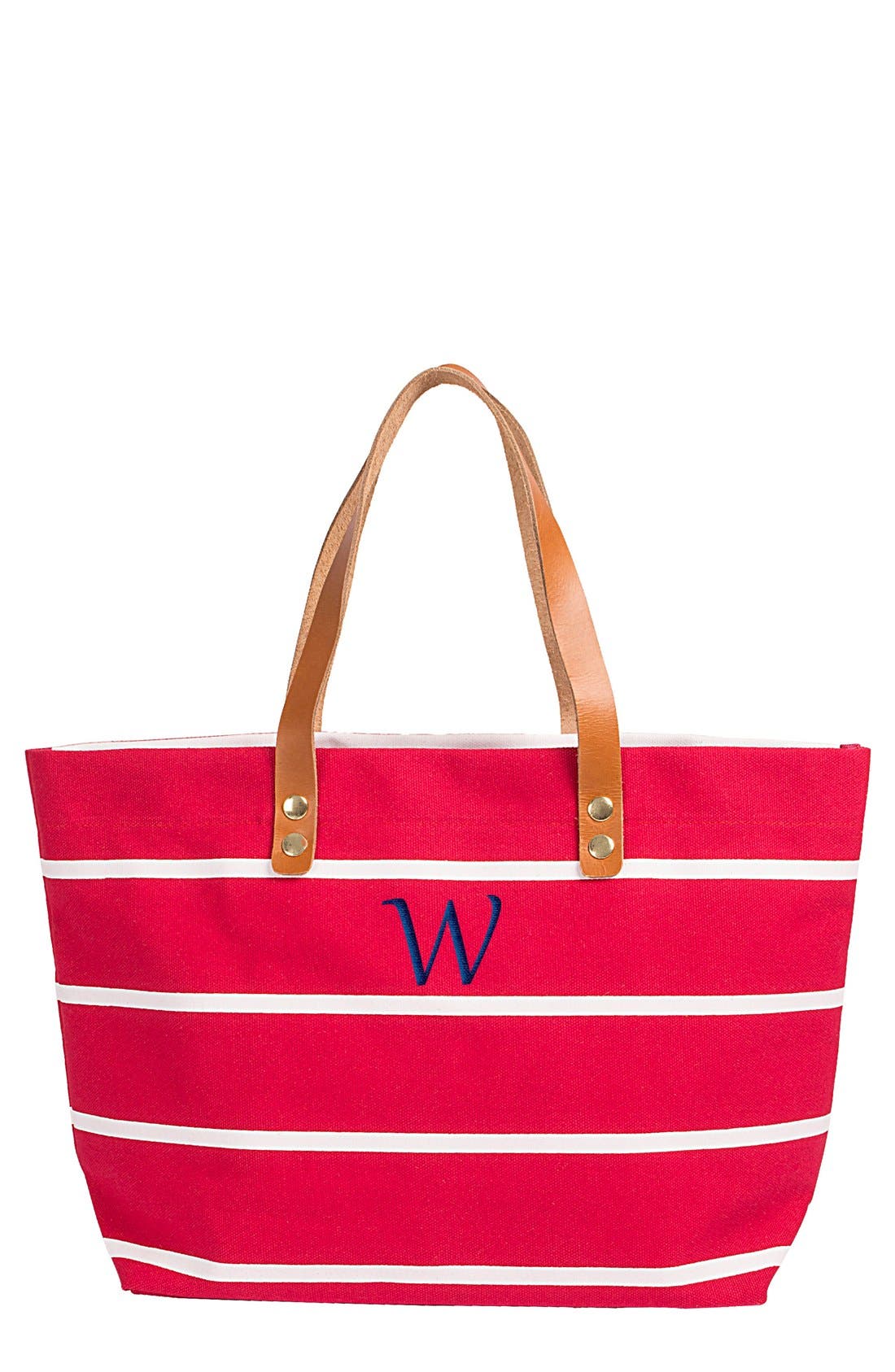 Monogram Stripe Tote, Main, color, CORAL-W