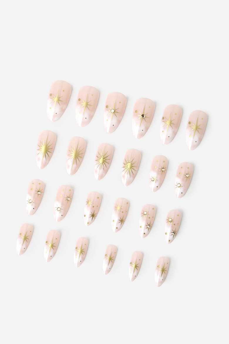 Golden Sun Almond Press On Nails, Alternate, color, Pink