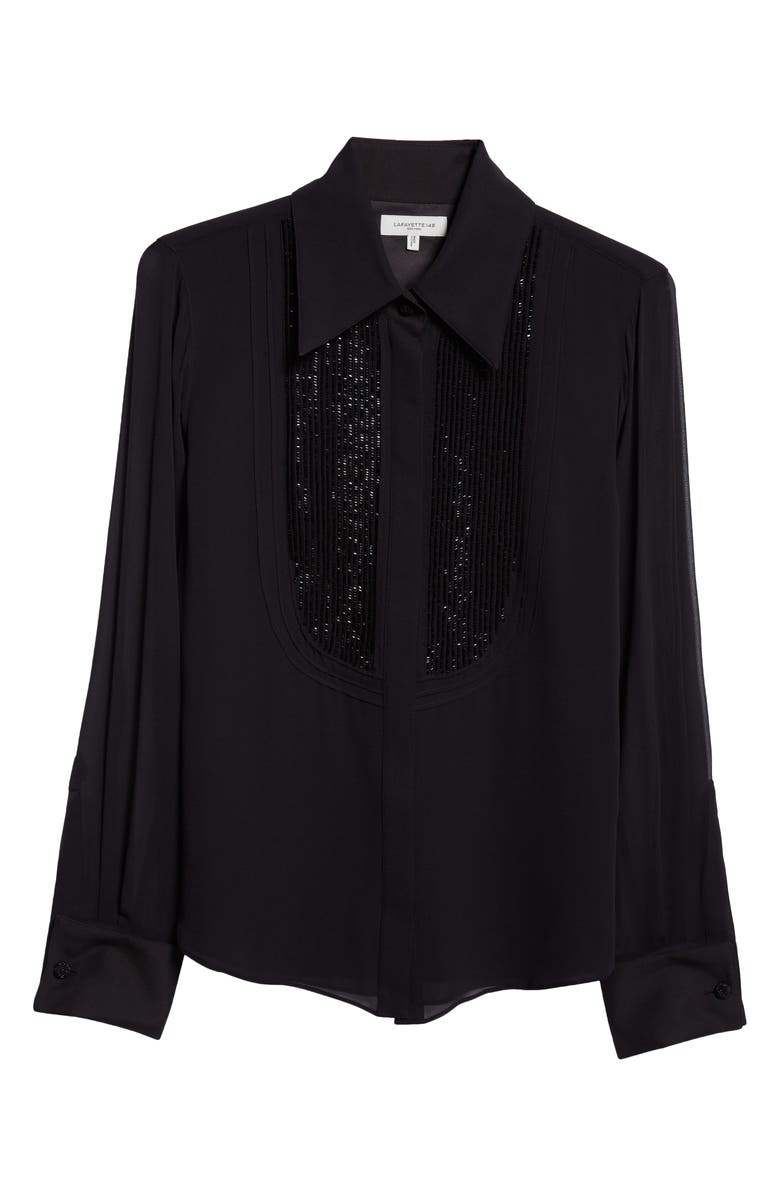 Lafayette 148 New York Hand Beaded Pintuck Silk Georgette Shirt, Alternate, color, 