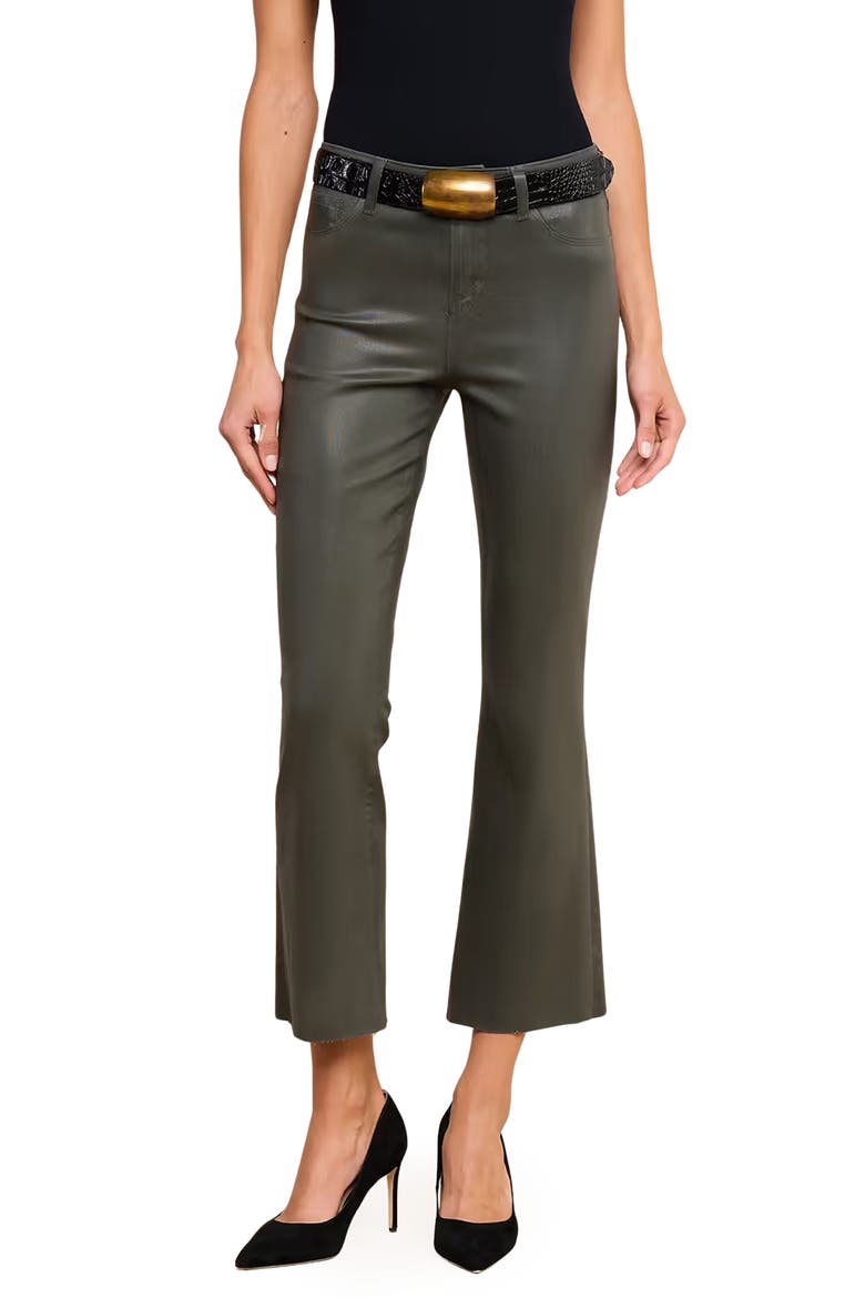 Kendra Coated High Waist Crop Flare Jeans, Main, color, ASH OLIVE COATED