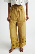 Zimmermann Mahon Embroidered Cutwork Cotton Wide Leg Ankle Pants