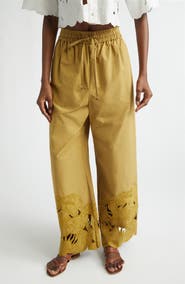 Zimmermann Mahon Embroidered Cutwork Cotton Wide Leg Ankle Pants