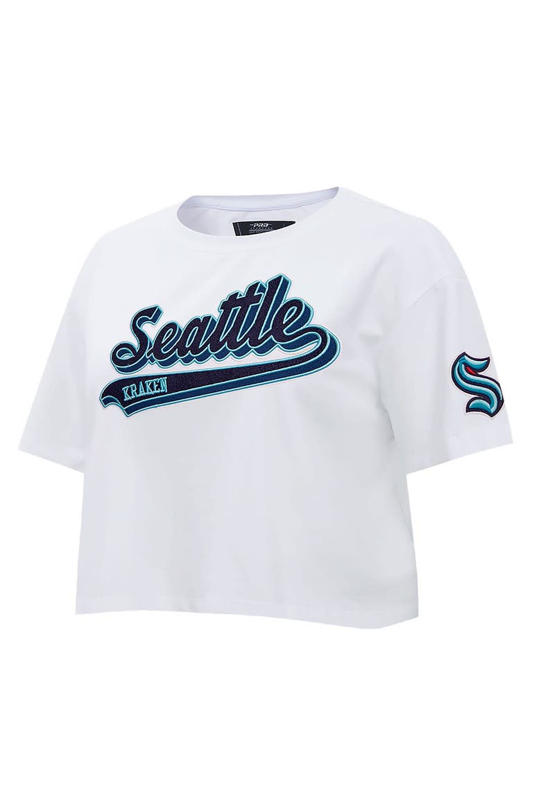 Women's Pro Standard White Seattle Kraken Boxy Script Tail Cropped T-Shirt, Alternate, color, White
