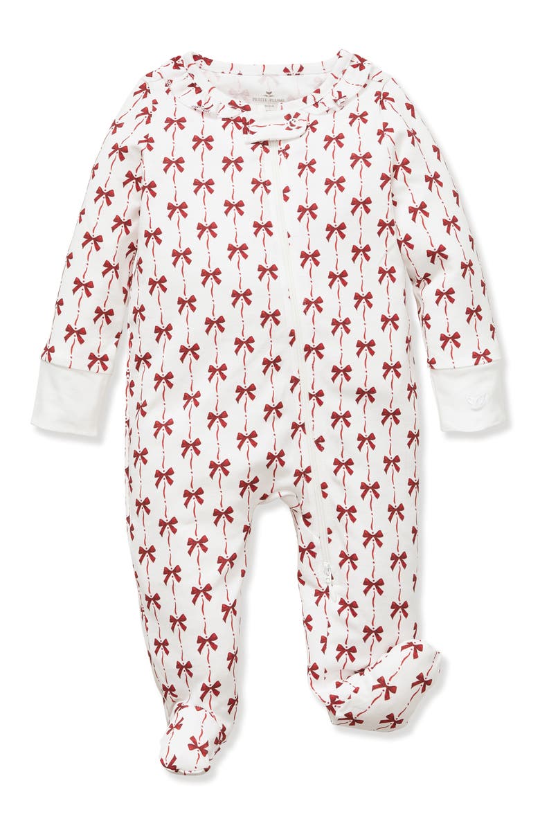 Petite Plume Blissful Bows Fitted One-Piece Pima Cotton Pajamas, Main, color, Red