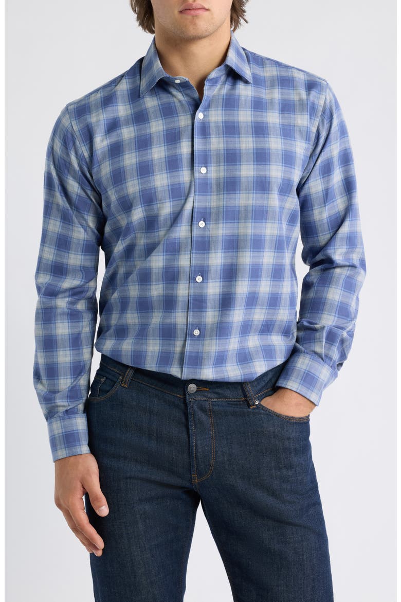 Cannon Plaid Performance Flannel Sport Shirt, Main, color, CROWN BLUE