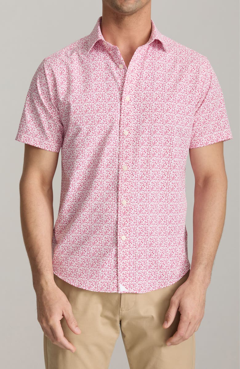 UNTUCKit Mavrud Leaf Print Short Sleeve Performance Button-Up Shirt, Main, color, 