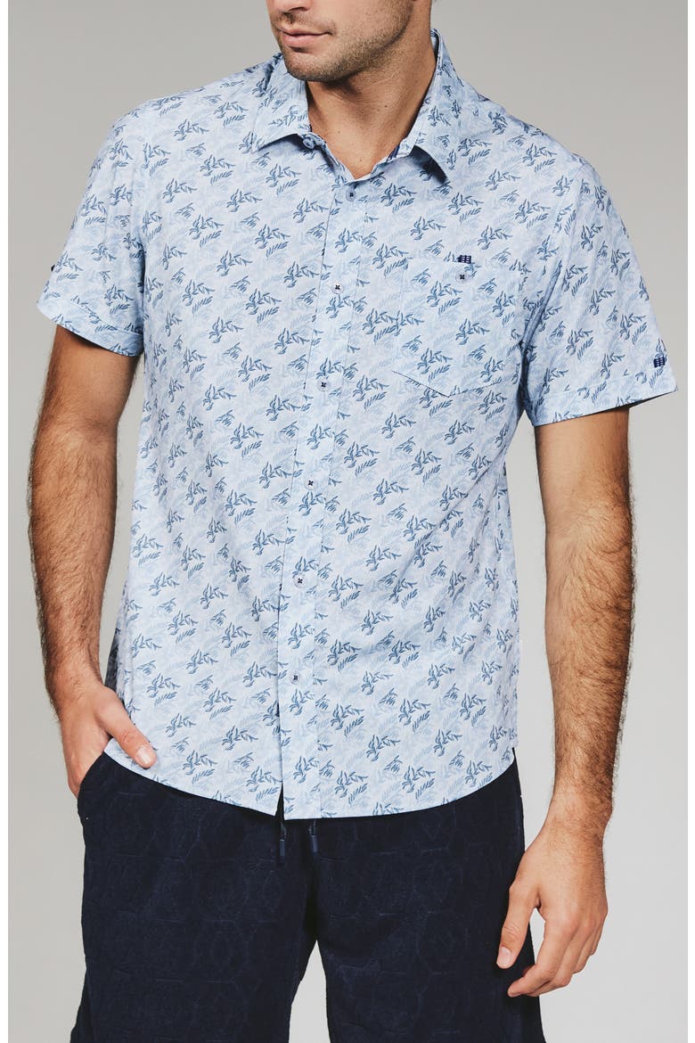 Rubens Print Short Sleeve Button-Up Shirt, Main, color, LIGHT BLUE