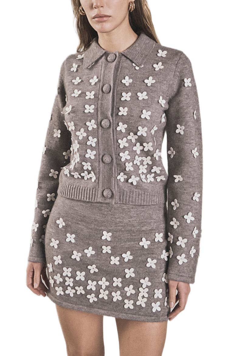 Floral Appliqué Knit Miniskirt, Alternate, color, HEATHER GREY/ WHITE