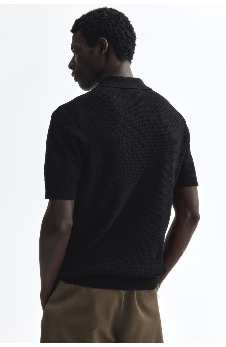 H&M Slim Fit Textured Polo Shirt, Alternate, color, Black