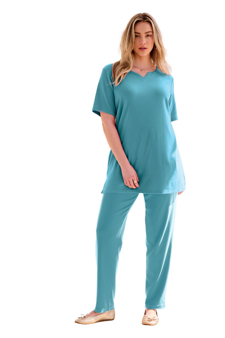Plus Size Soft Knit Tunic With Notch Neckline, Main, color, COOL SAGE