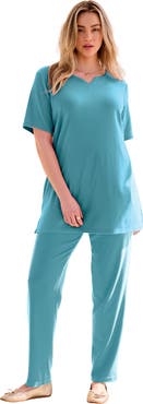 Roaman's Plus Size Soft Knit Tunic With Notch Neckline