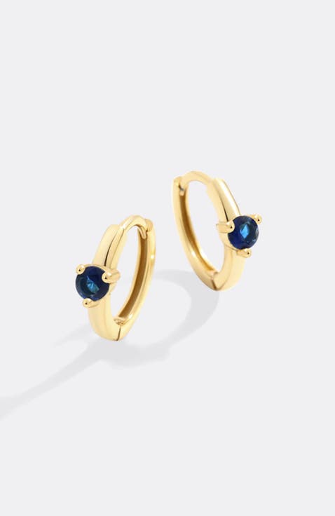 Solitaire Birthstone Huggie Hoop Earrings