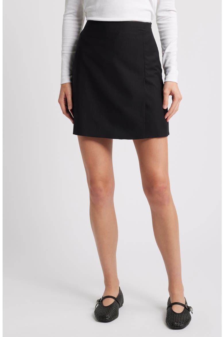 Wrap Effect Wool Miniskirt, Main, color, BLACK DARK