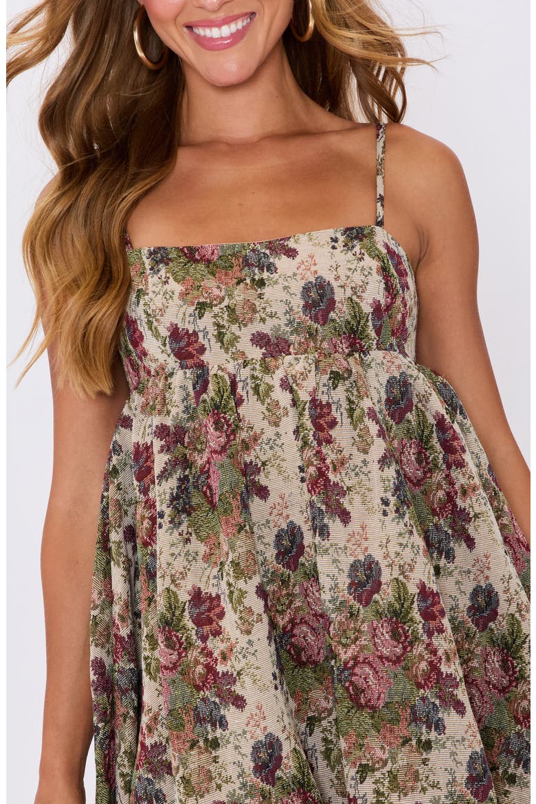 Hallie Floral Brocade Bubble Hem Minidress, Alternate, color, TAUPE MUTLI