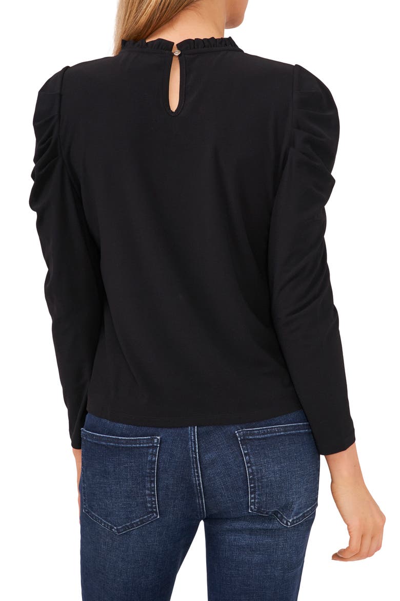 Puff Long Sleeve Crepe Top, Alternate, color, RICH BLACK