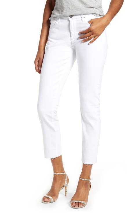 Prima Mid Rise Raw Hem Crop White Jeans