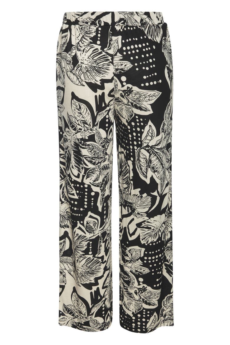 Floral Print Wide Leg Pants, Alternate, color, Black & Ivory