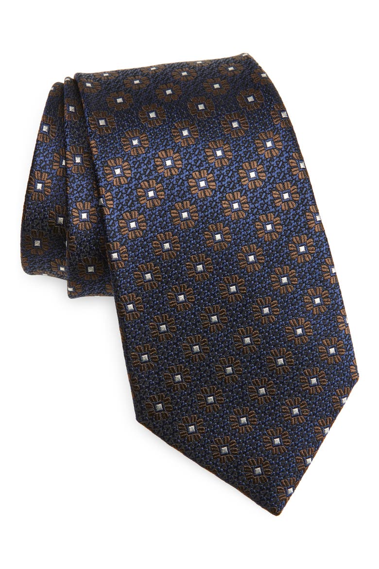 Floral Silk Jacquard Tie, Main, color, DARK BLUE