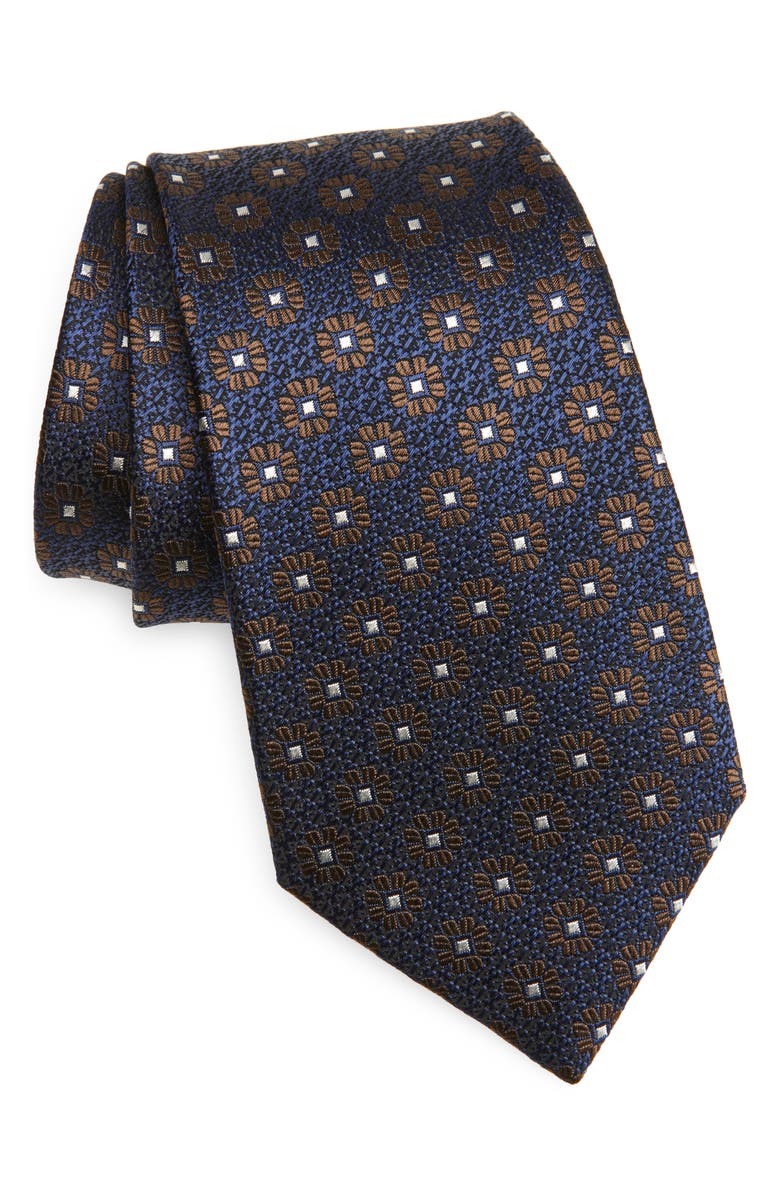 ZEGNA TIES Floral Silk Jacquard Tie, Main, color, Dark Blue