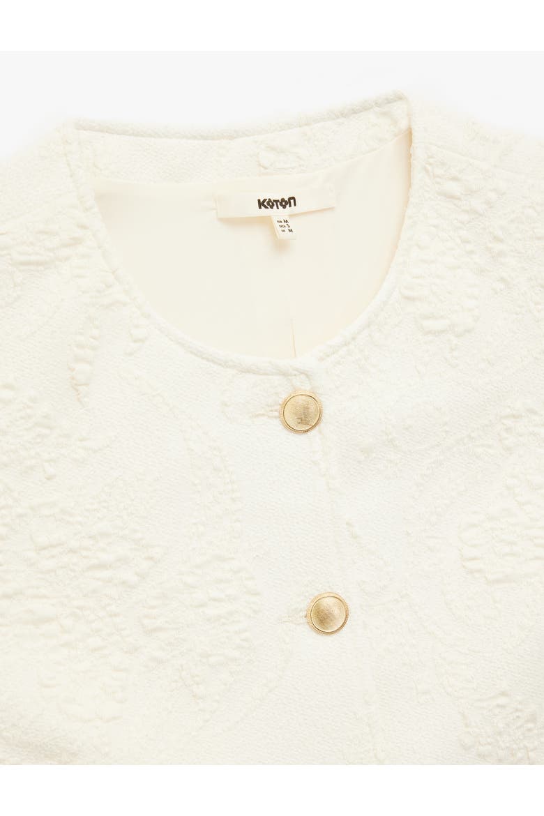 Round Neck Floral Textured Cropped Vest with Jeweled Buttons, Alternate, color, ECRU