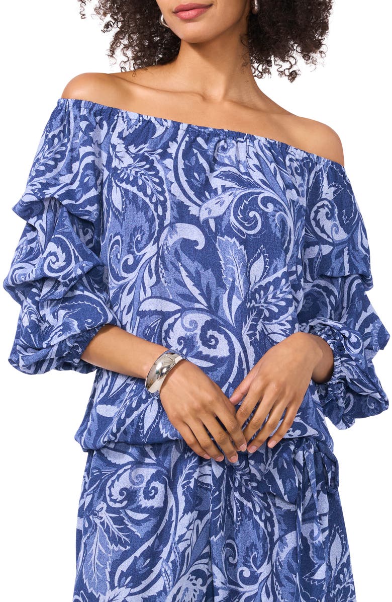 Vince Camuto Paisley Floral Off the Shoulder Bubble Sleeve Top, Main, color, 