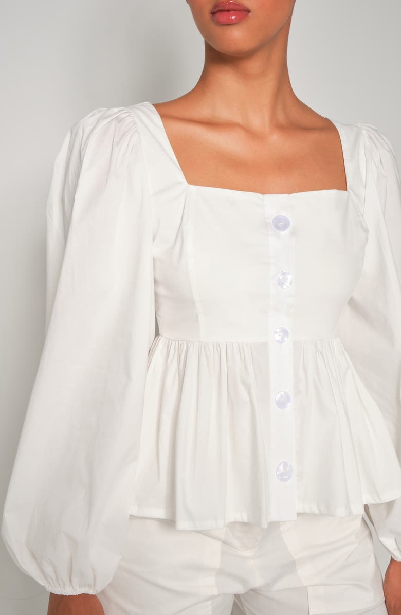 The Lulo Project Hacienda Balloon Sleeve Cotton Peplum Top, Alternate, color, Crudo