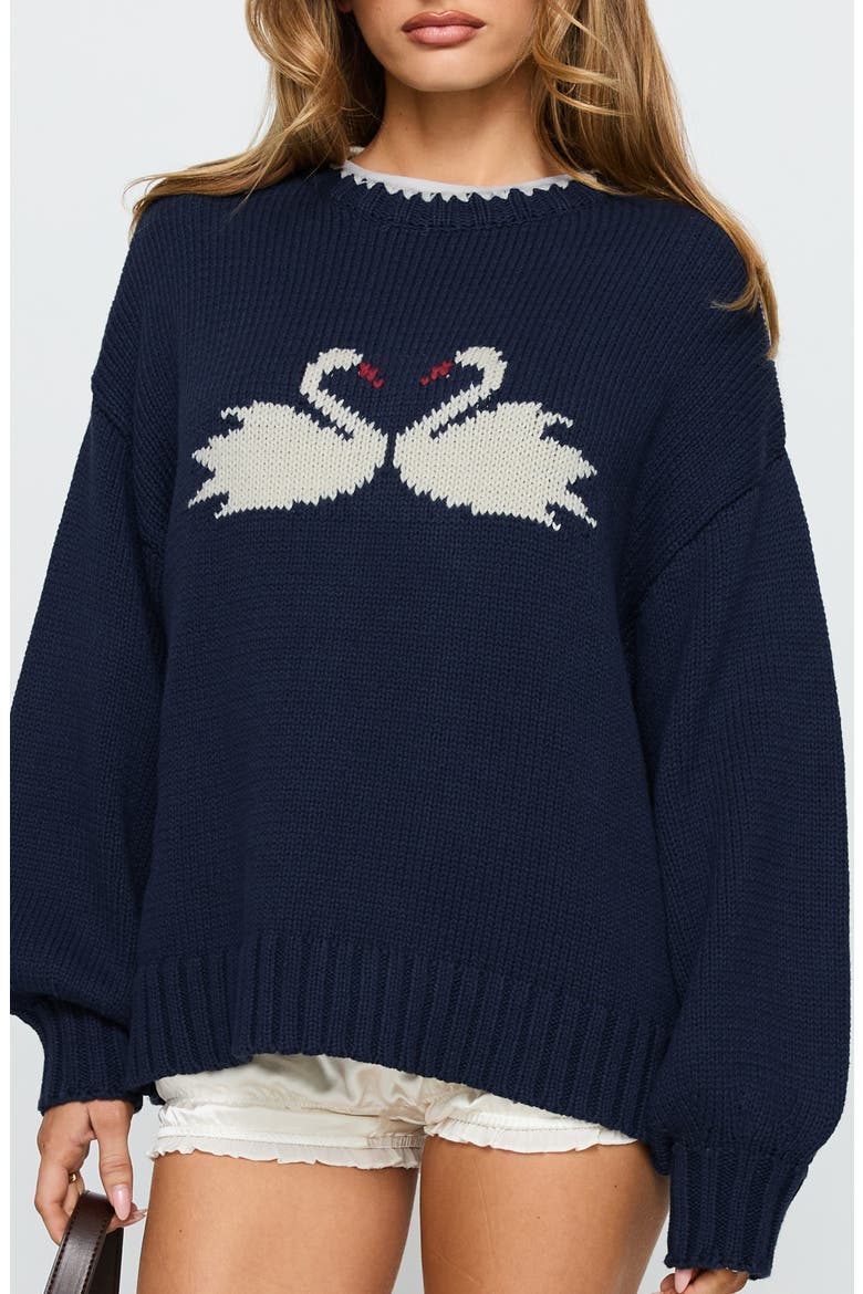 Swan Lake Love Oversize Sweater, Main, color, NAVY