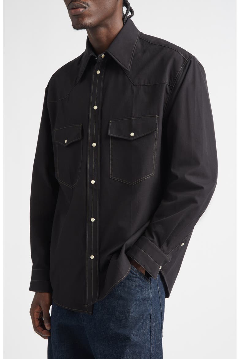 Cotton Twill Western Snap-Up Shirt, Alternate, color, BLACK