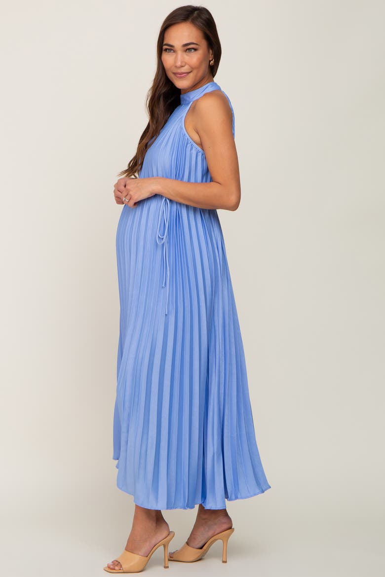 Pleated Halter Dress, Alternate, color, Light Blue