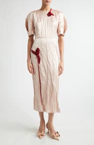 Erdem Tulip Appliqué Crinkled Metallic Satin Gown