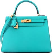 Pre-Owned Hermes Kelly Handbag Blue Epsom with Gold Hardware 28