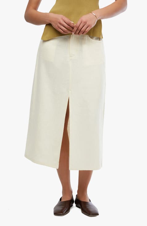 Front Slit Linen Blend Skirt