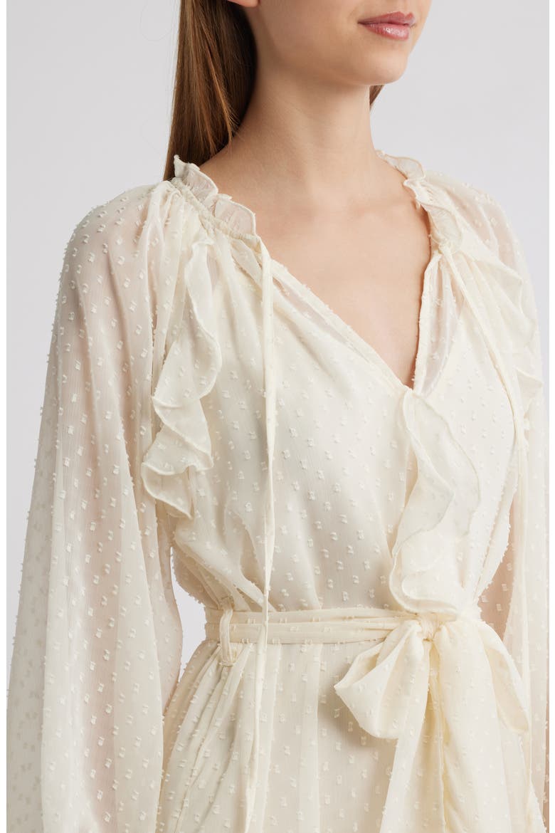 Dotty Ruffle Tie Waist Long Sleeve Dress, Alternate, color, NEUTRAL