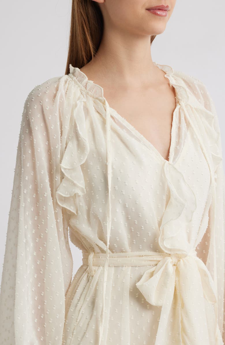 Lipsy Dotty Ruffle Tie Waist Long Sleeve Dress, Alternate, color,