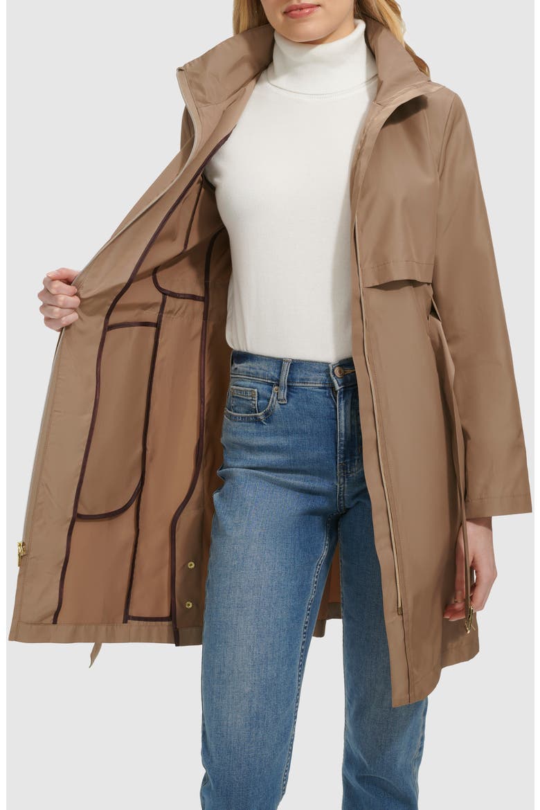 Belted Travel Packable Hooded Rain Jacket, Alternate, color, CHAMPAGNE