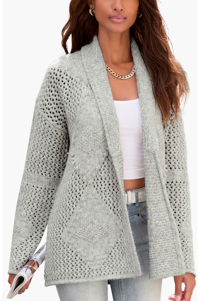 Diamond Open Work Knit Cardigan, Main, color, Grey Heather