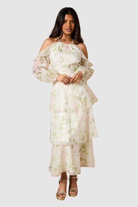 Petite Organza Cold Shoulder Midi Dress