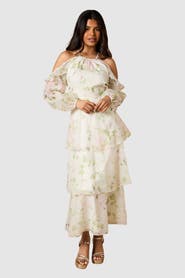 Oasis Petite Organza Cold Shoulder Midi Dress