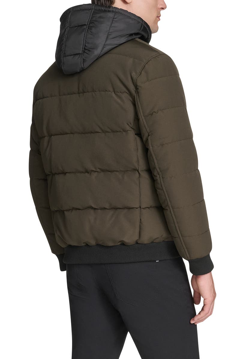 Kenneth Cole New York Oxford Hooded Quilted Bomber Jacket, Alternate, color, Olive