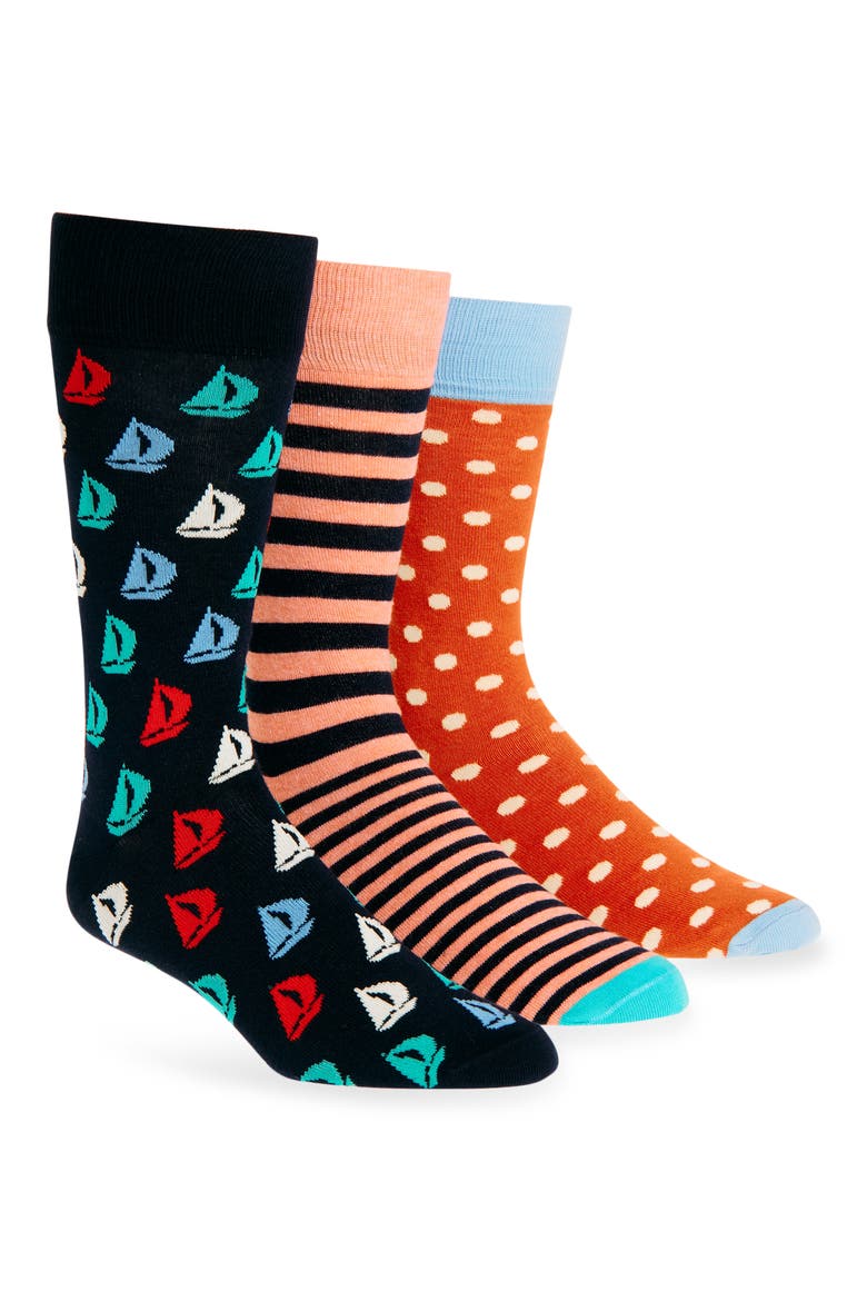 Assorted 3-Pack Cotton Blend Dress Socks, Main, color, NAVY